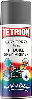 Tetrion Easy Spray Paint Primer - Hi-Build Grey Primer 400ml - Acrylic Spray Paint for Wood, Metal, Plastic, Ceramic & More - Smooth Base Coat for Paint | Indoor & Outdoor Use, 13.5 Oz