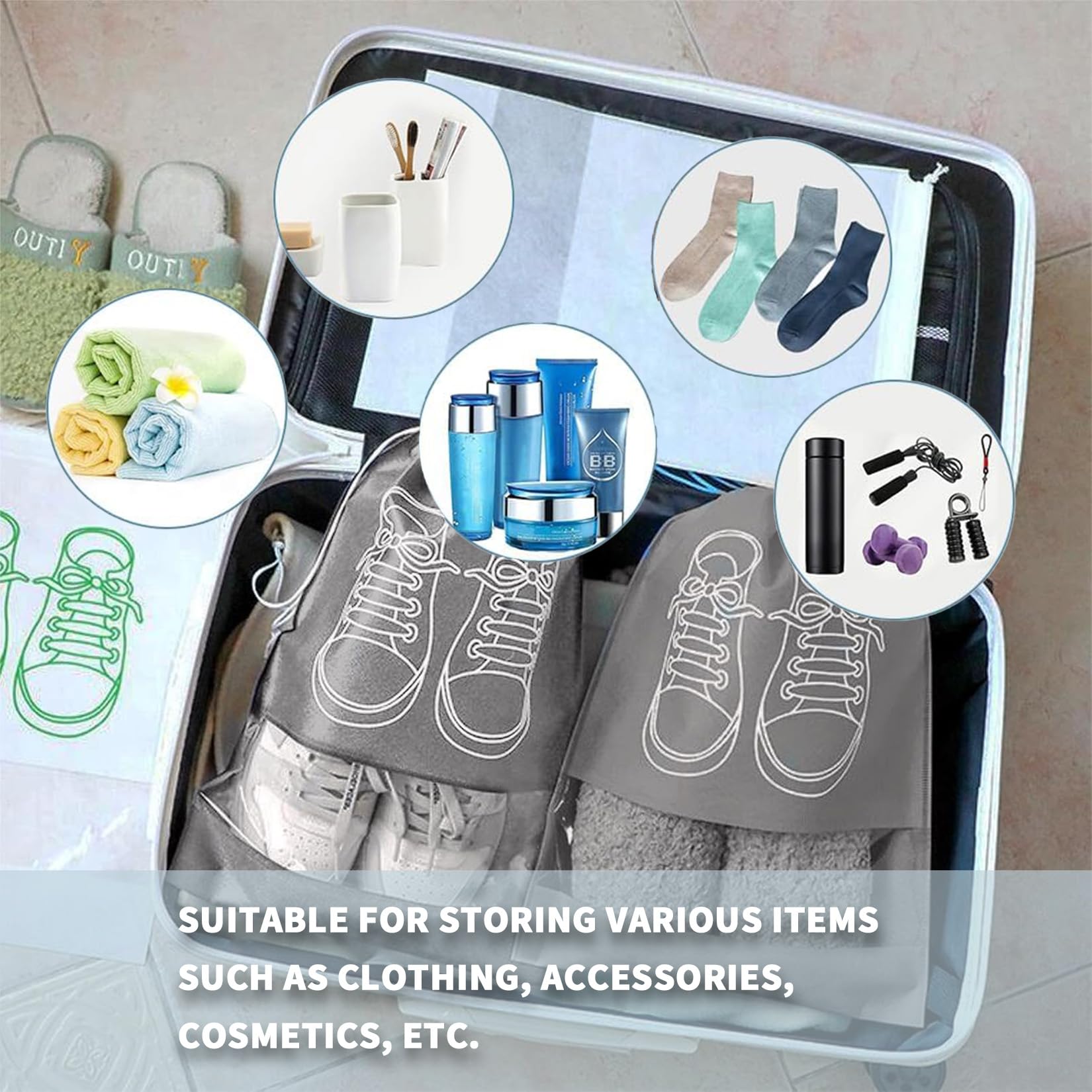 10 sztuk podróżnych worków na buty, torby na buty ze sznurem do ściągania, pyłoszczelne worki do podróży, akcesoria do pakowania, organizer walizki