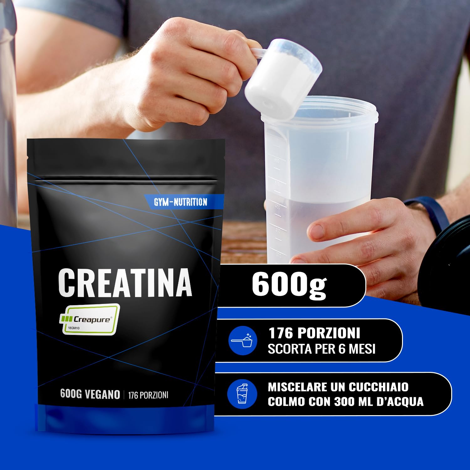 Creatina Creapure® in Polvere – 600 g – 176 Porzioni – Creatina Monoidrata Creapure – Vegana – Prodotta in Germania – Creatine Monohydrate