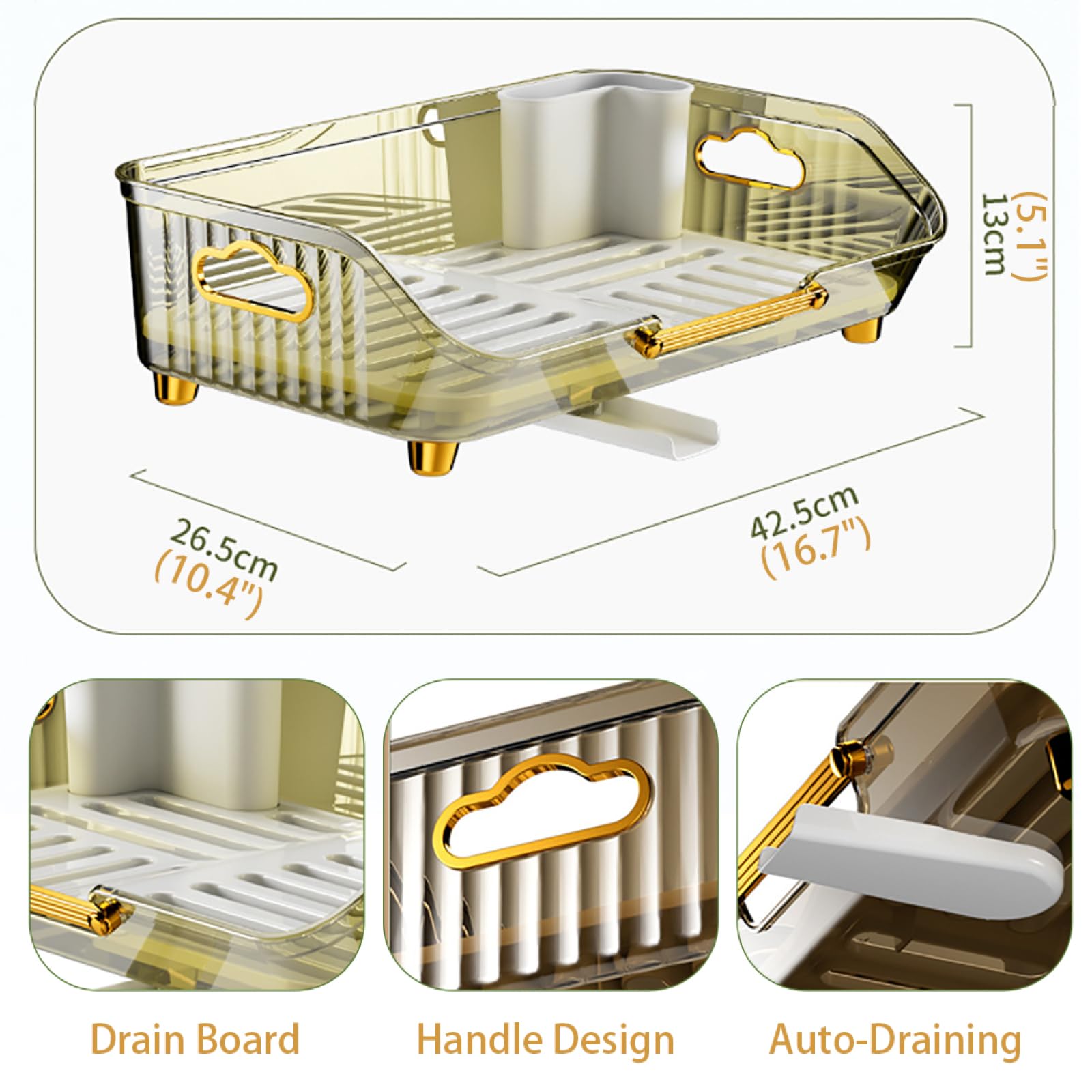 Égouttoir À Vaisselle Et Égouttoir|Étagère De Rangement Pour Assiettes|Plateau Séchage Pour Tasses À Vaisselle De CuisineÉgouttoir À Vaisselle Pour Couverts|42,5x26,5x13cm(16,7x10,4x5,1 Pouces),Clair
