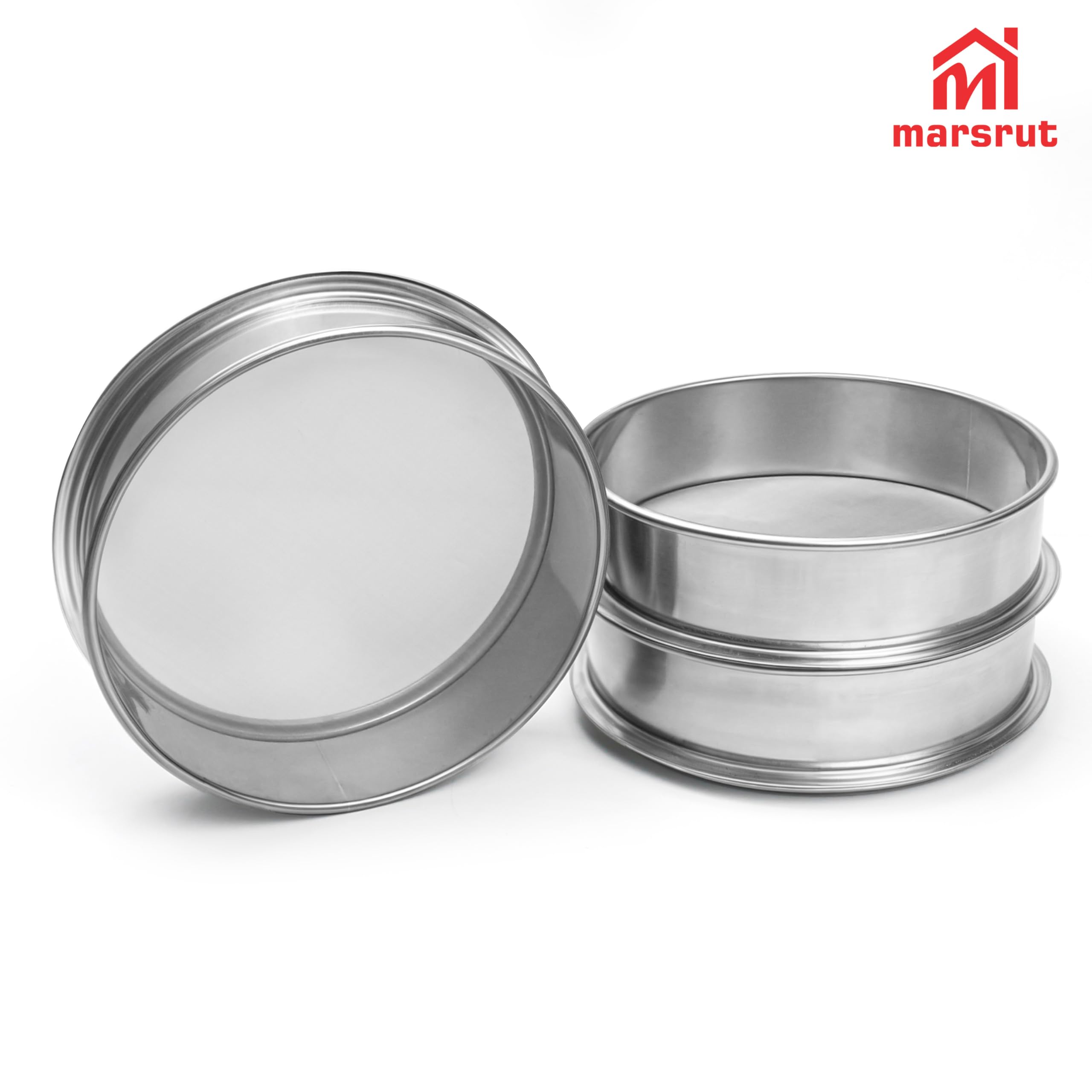 Lot de 3 tamis en acier inoxydable pour herbes, pollen, empilable, 25, 45, 75 microns (taille : 15 x 4,8 cm, couleur argent)