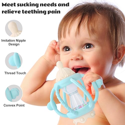 Miniatura 2 de Socub Juguetes mordedores para bebés de 0 a 12 meses, 2 en 1 con bola de dentición de silicona suave y chupete, juguete masticable sin BPA para 6 a