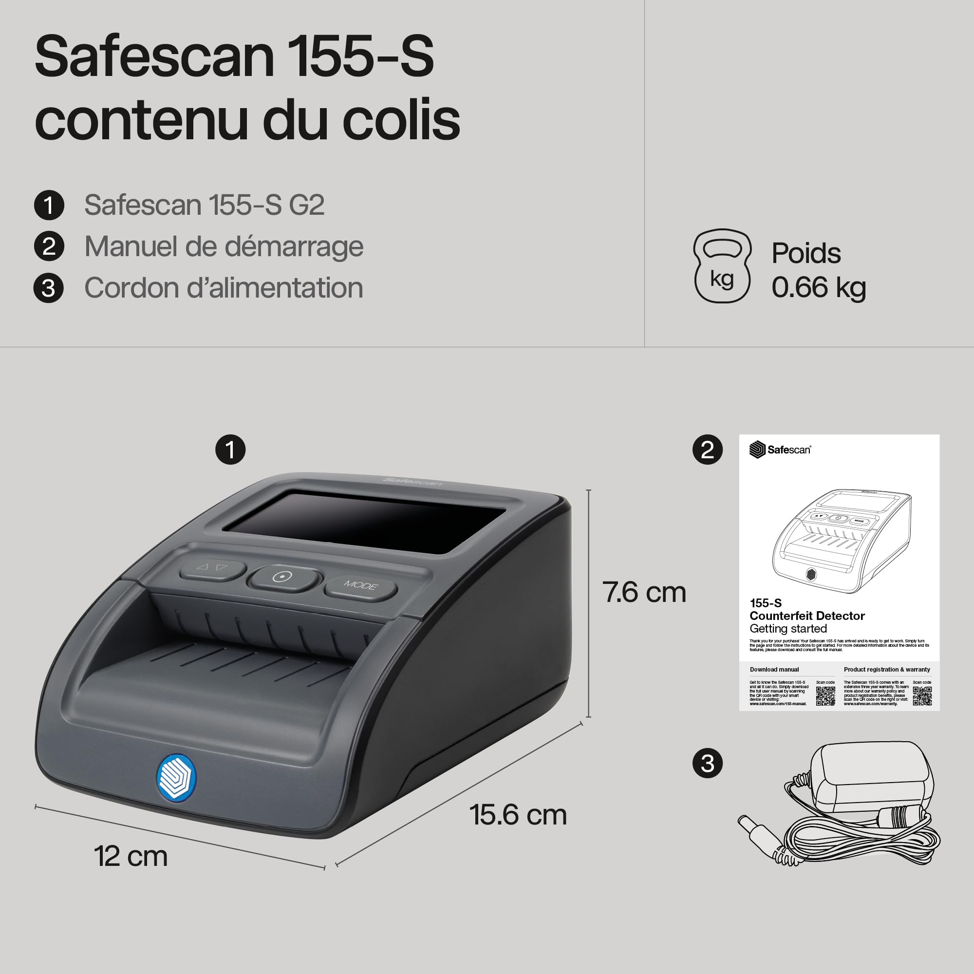 Safescan 155-S détecteur de faux billets automatique pour vérifier rapidement les billets - Détecteur avec détection sur 7 points - Machine de vérification d'argent 100% précise
