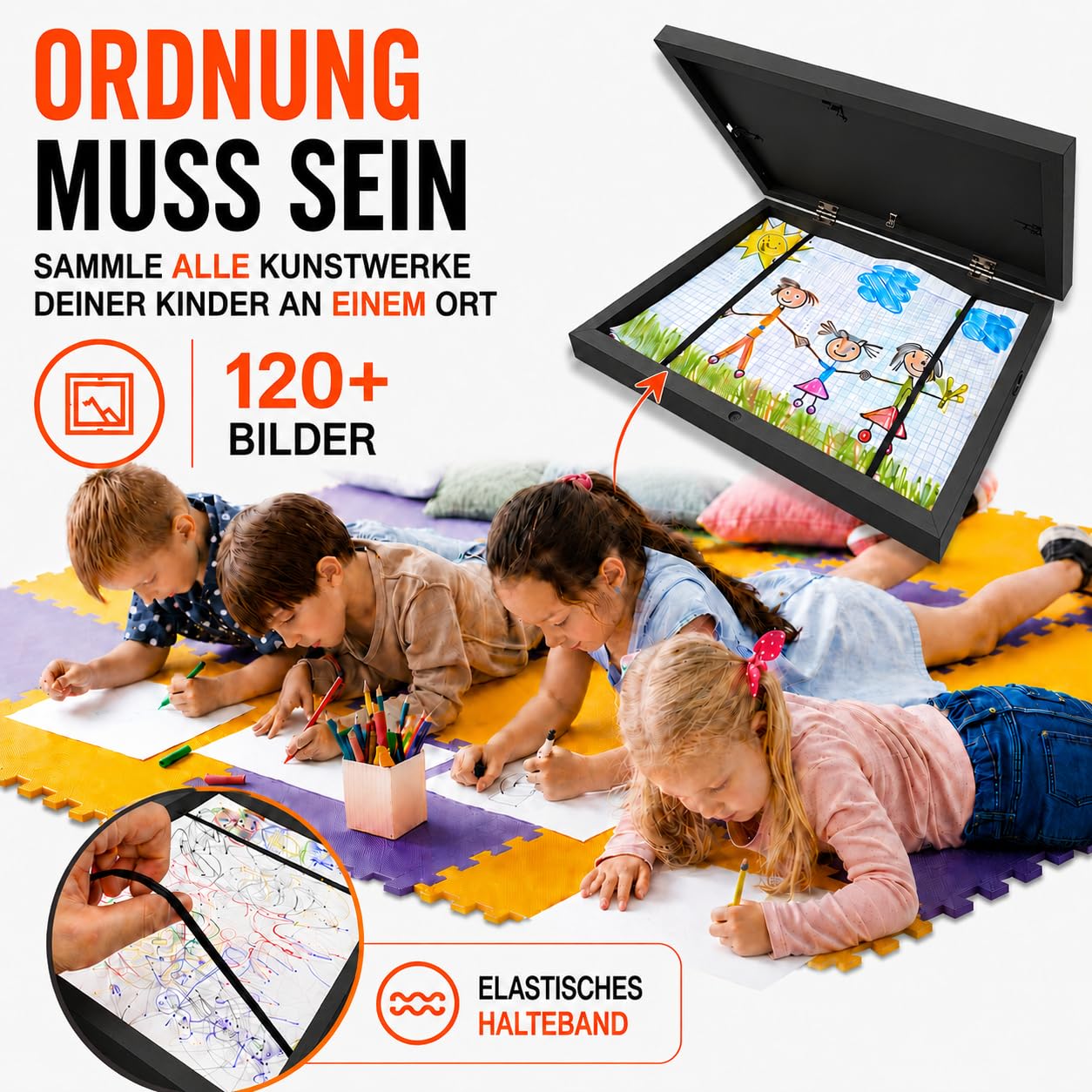 BALA® Schwarz Bilderrahmen A4 – 2er Set Wechselrahmen für Kinderzeichnungen & Kunstwerke, mit Frontöffnung zum Aufklappen, ideal für Kita & Schule, zum Aufhängen oder Aufstellen, für 120+ Bilder