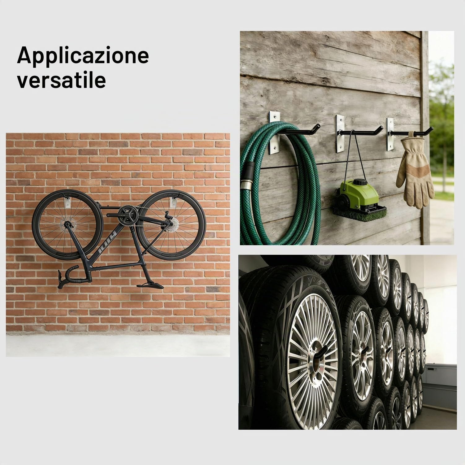 Sinoer 4 ganci da garage per riporre pneumatici, ganci da parete con viti e tasselli in metallo, supporto per pneumatici/cerchione per auto, nero