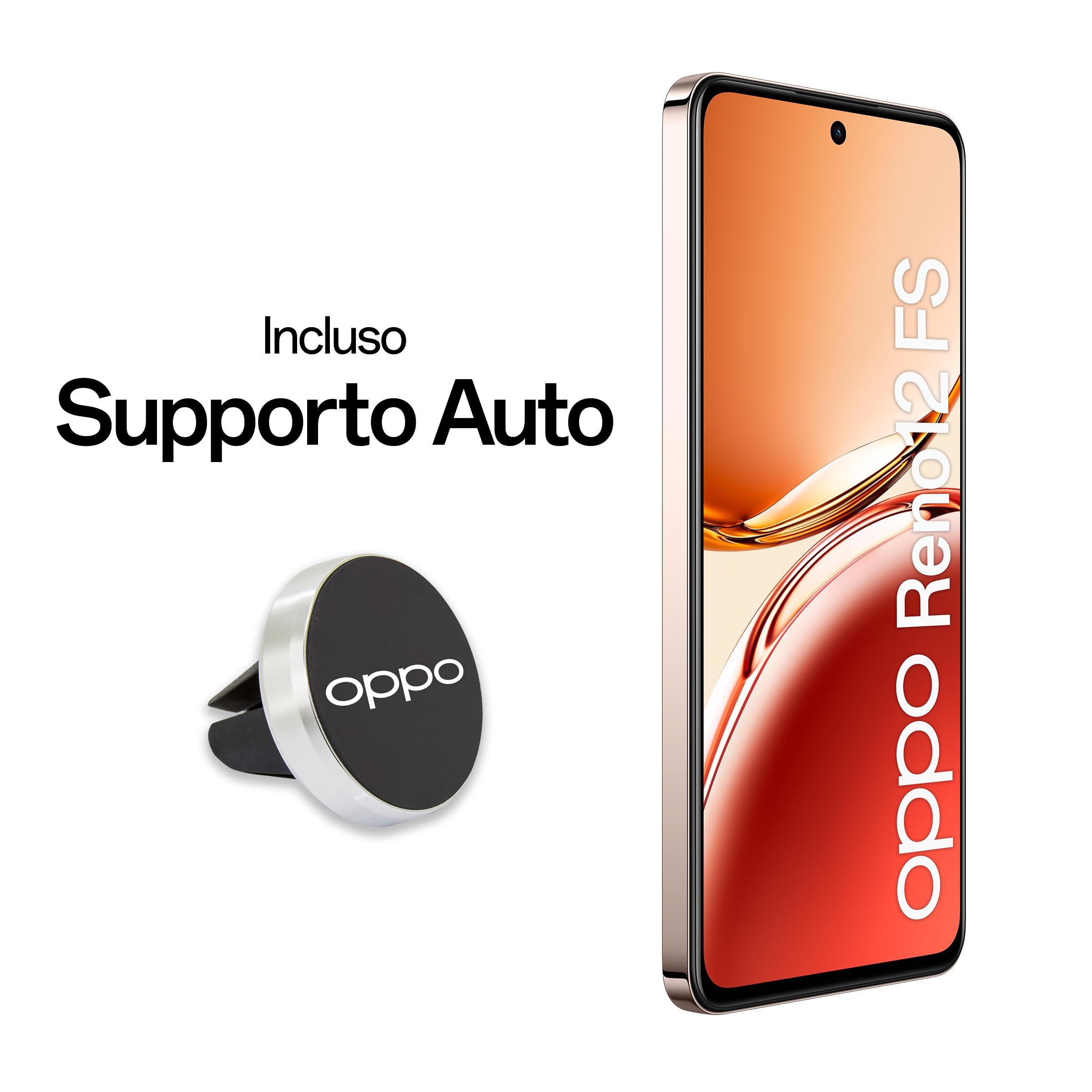 OPPO Reno12 FS 4G AI Smartphone, Tripla fotocamera 50+8+2MP, Selfie 32MP, Display 6.67” 120HZ AMOLED FHD+, 5000mAh, RAM 8GB(Esp4GB/6GB/8GB)+ROM 512GB, Supporto Auto [Versione Italia], Amber Orange