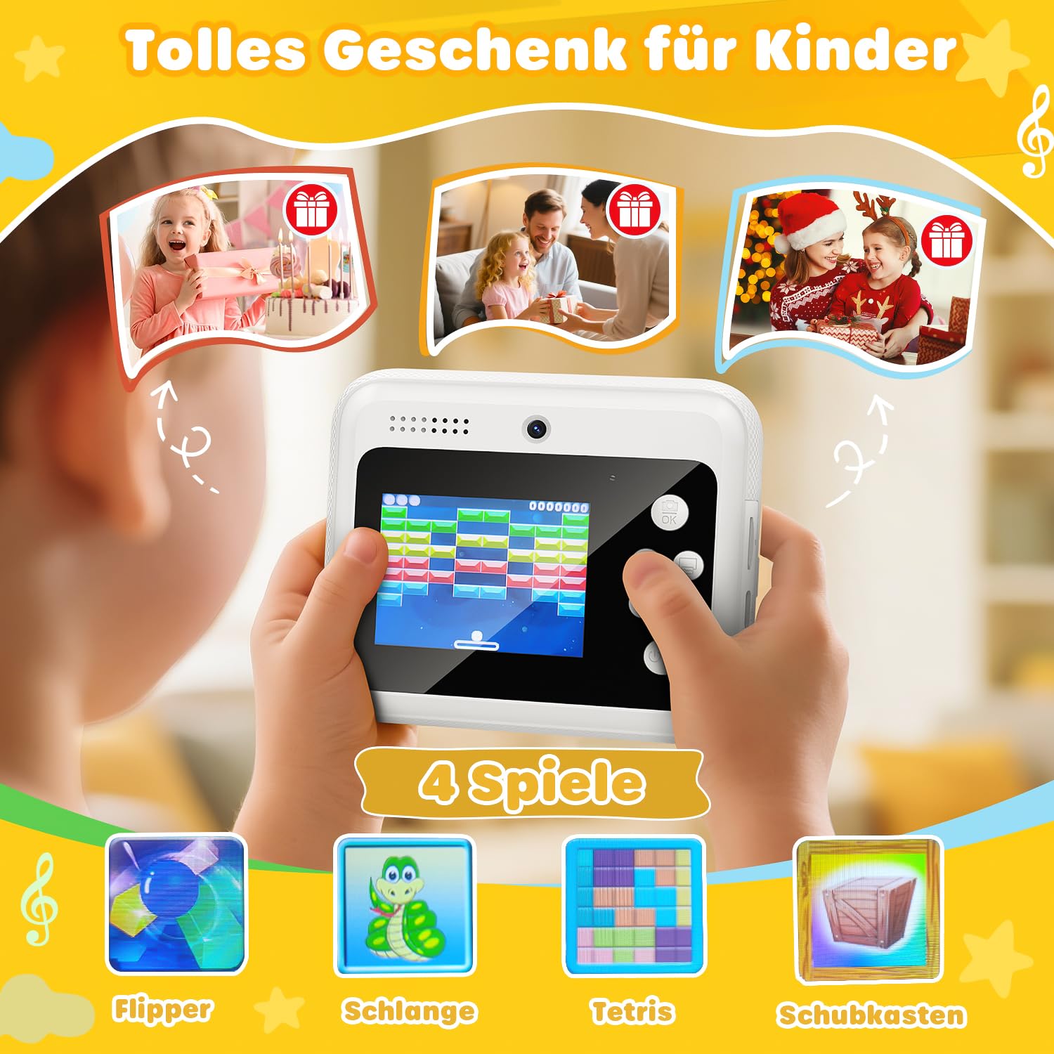 Kinderkamera 48MP mit 2.4 Zoll HD Bildschirm 1080P Video Sofortdruck 32GB Speicherkarte