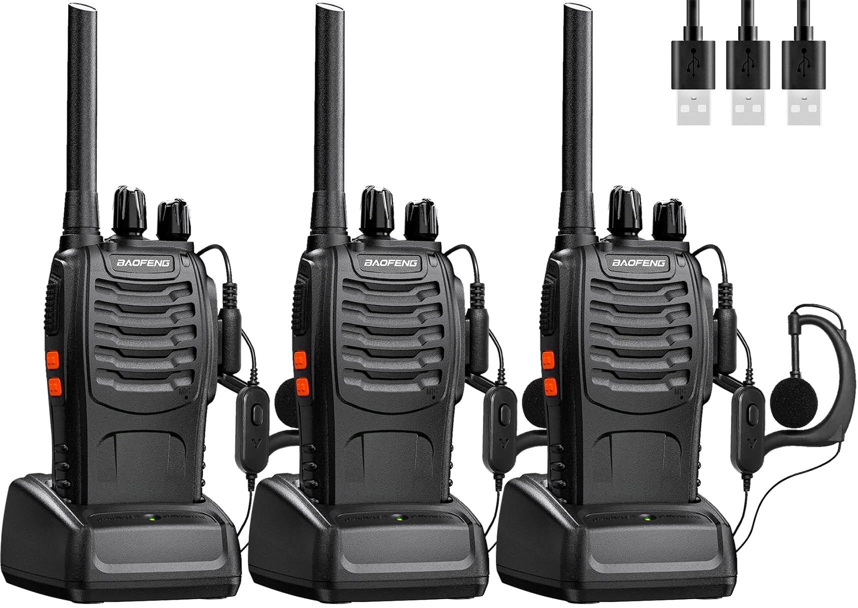 BaoFeng Walkie Talkies 2Pcs Two-Way Radios Set Rechargeable Long Range Interphone Portable Professional Intercoms 16 Channels Walky Talky for Adults,Earpieces Battery and Charger included — view 11