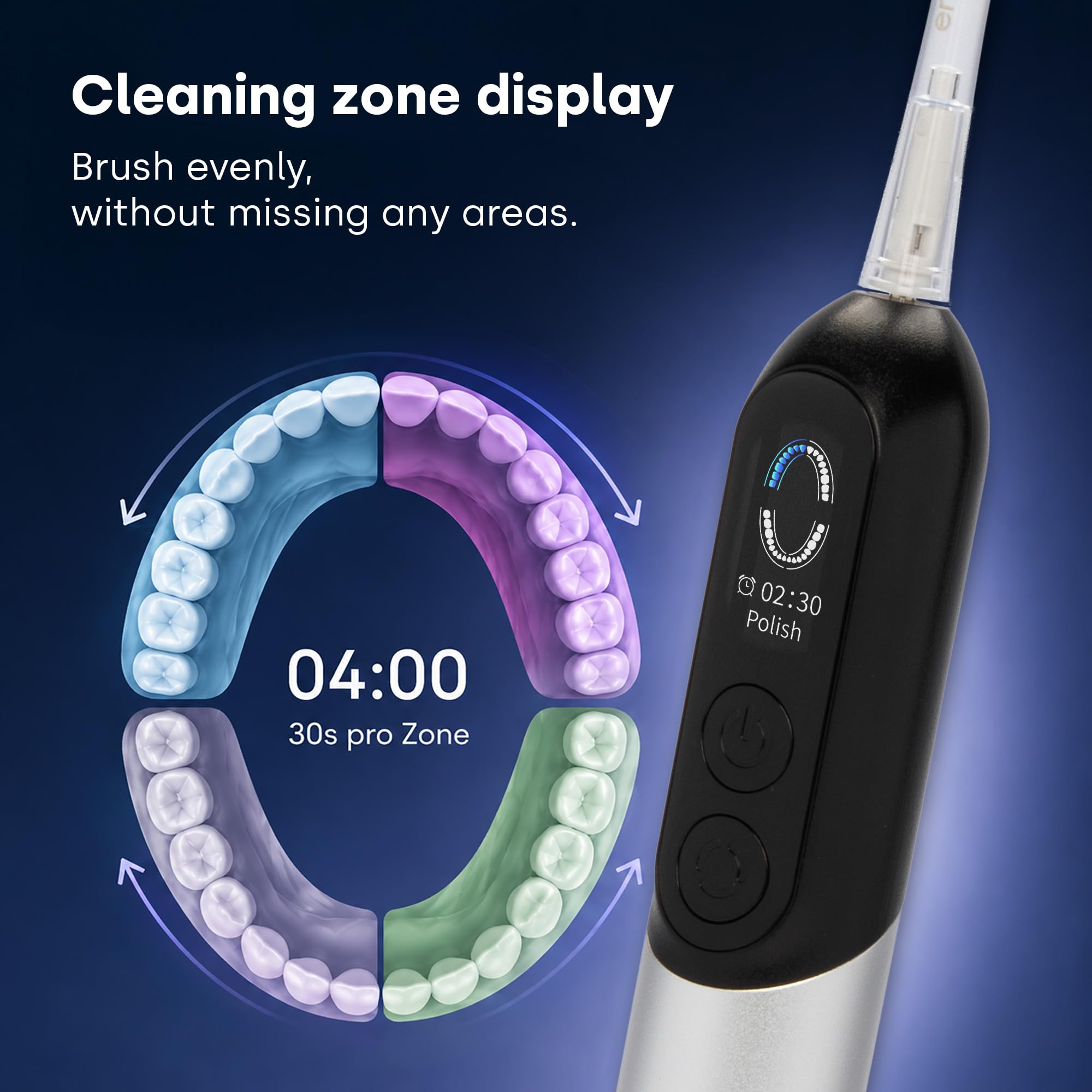 emmi-dent Sonic Prime Spazzolino da denti sonico con display e indicatore delle zone di pulizia | Spazzolino elettrico sonico con 30.000 oscillazioni/min, movimento controllato su e giù e impermeabile IPX7