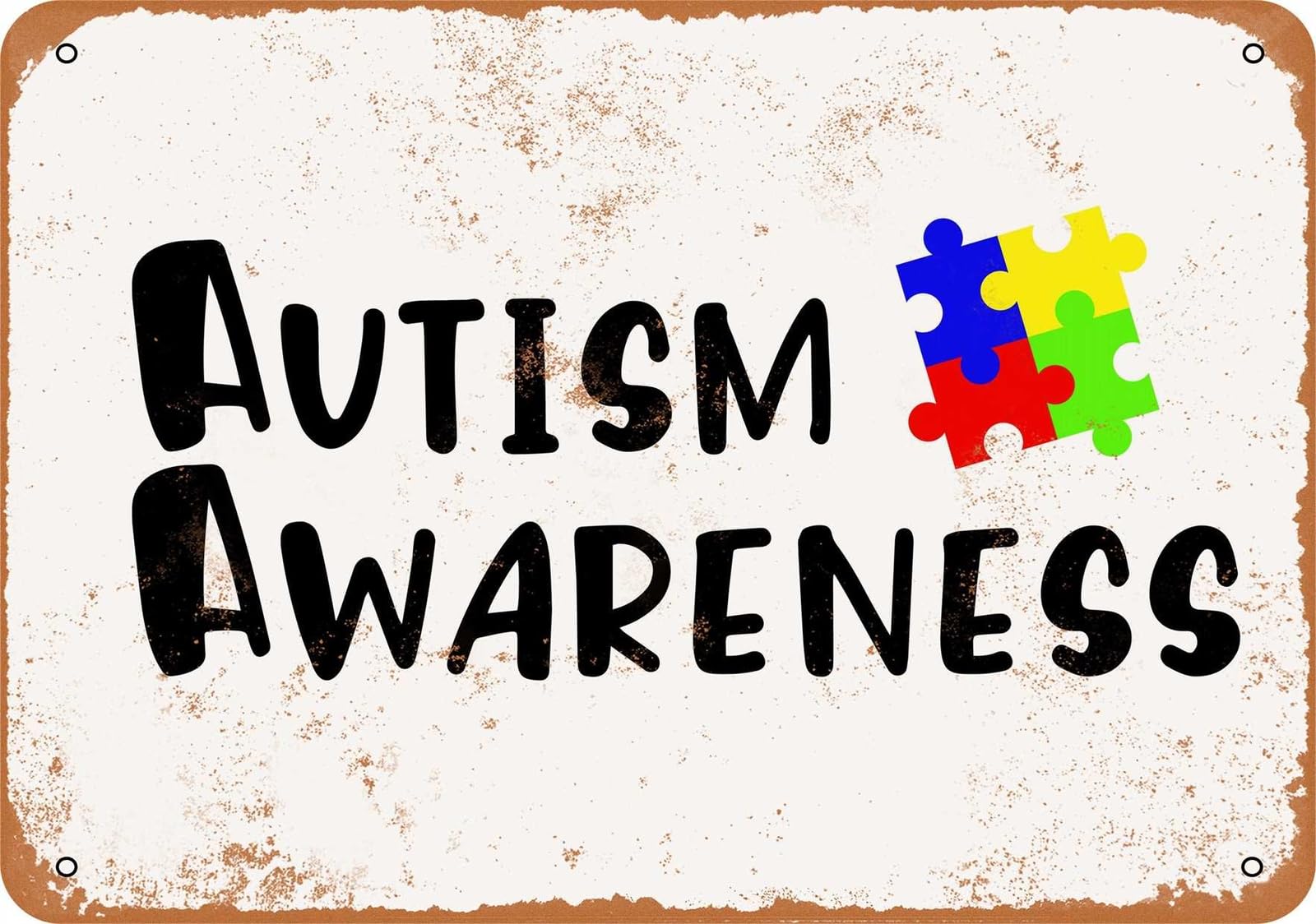 Miaomansenstore Metal Sign - Autism Awareness Puzzle Pieces - Vintage Look Home Decor