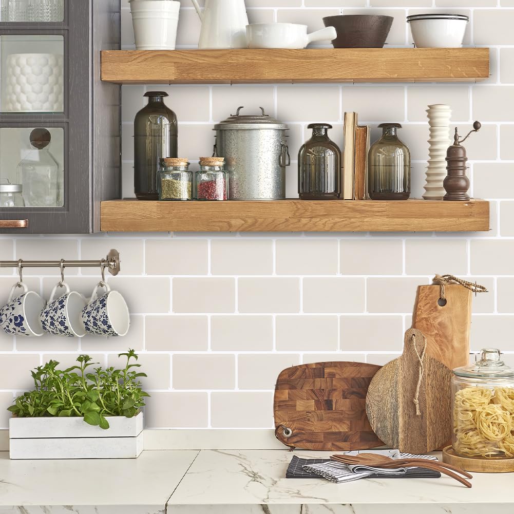 10 fogli di piastrelle autoadesive, impermeabili, per cucina, bagno, 3D, 30,5 x 15,3 cm (beige)
