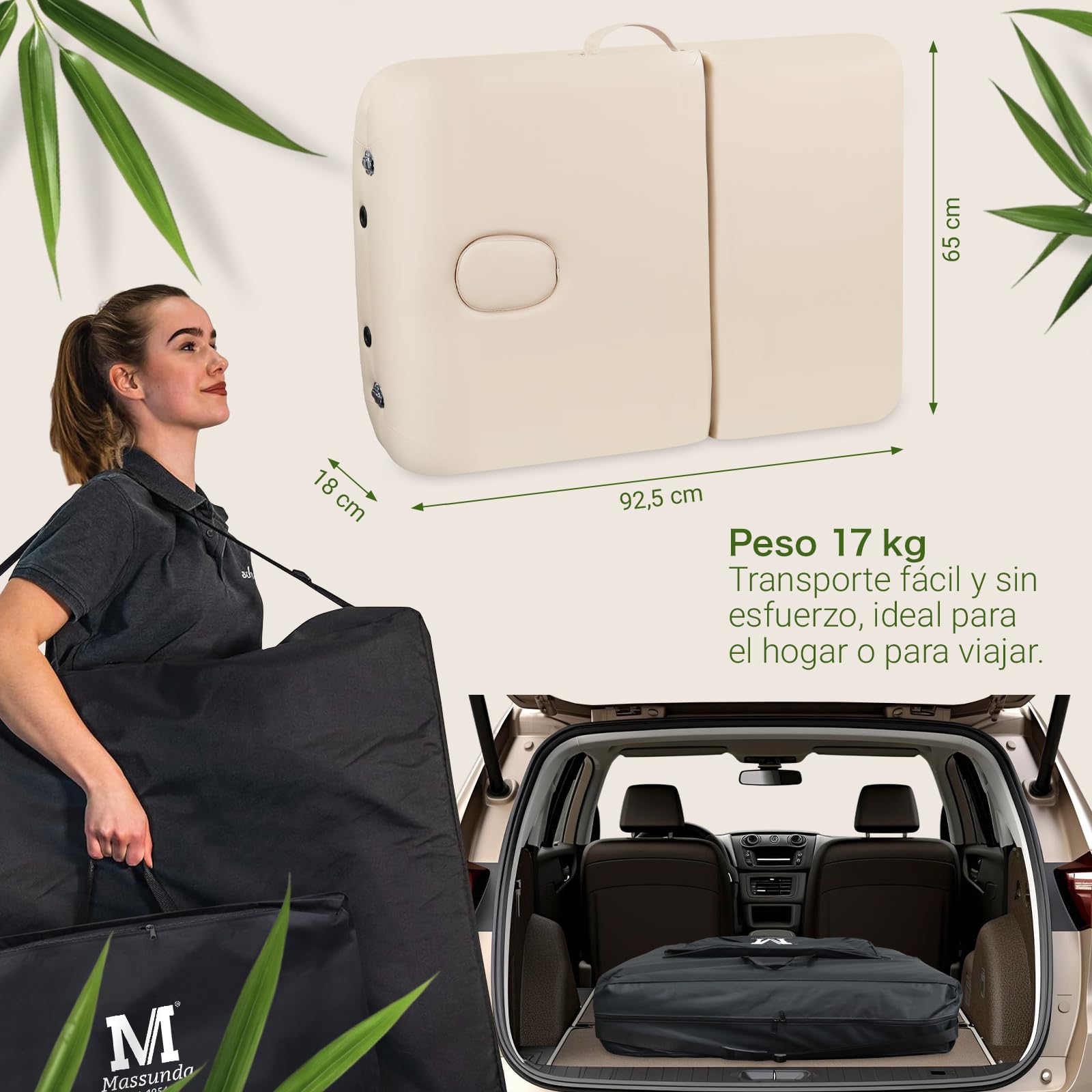 MASSUNDA All - Tumbona de Masaje Plegable y de Altura Regulable de Madera Maciza, Mesa de cosméticos móvil con Funda de Rizo, reposabrazos y Respaldo, cojín Cervical, reposacabezas ergonómico