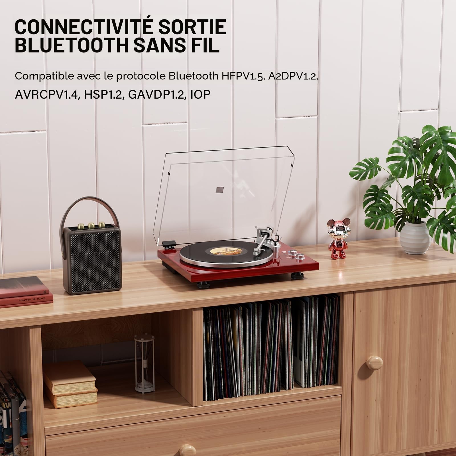 Platine Vinyle Bluetooth à entraînement par Courroie, Sortie numérique USB, Cartouche magnétique, Vinyle numérique vers MP3, AT-3600L, 33 ou 45 TR/Min, Rouge