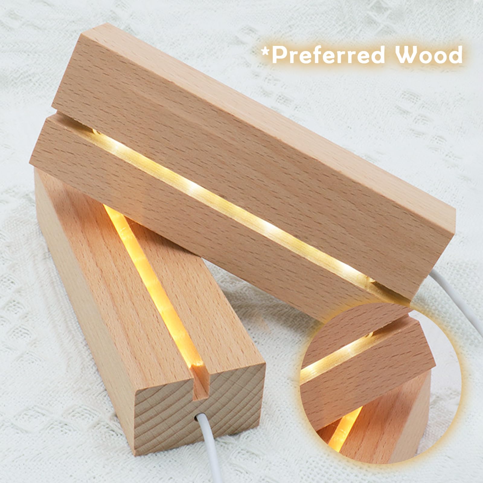 Lot De 2 Supports Rectangulaires En Bois Pour Lampe LED, Couleur Chaude, Pour Plaque En Verre, Résine, Art