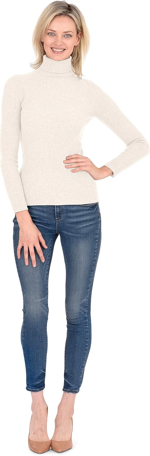 Cashmeren Women’s Basic Ribbed Turtleneck Sweater 100% Pure Cashmere Long Sleeve Roll Neck Pullover - Image 4