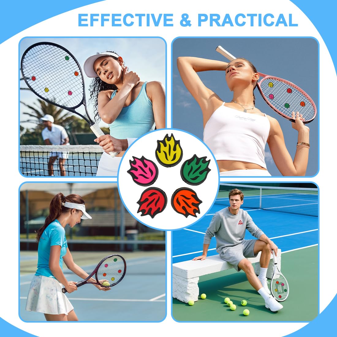 Smorzatore per racchetta da tennis con motivo a fiamma, unisex adulti, cinque colori