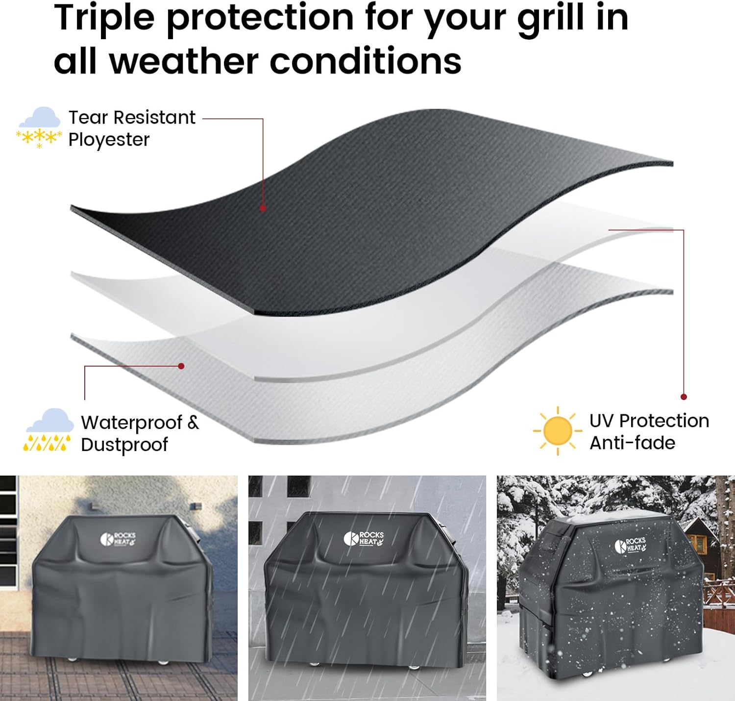 Grill Cover 58 inch Cover for Outdoor Grill 600D Heavy Duty BBQ Cover Waterproof, Weather Resistant & Fade Resistant Gas Grill Cover for Weber Charbroil Nexgrill Dyna-Glo Brinkmann