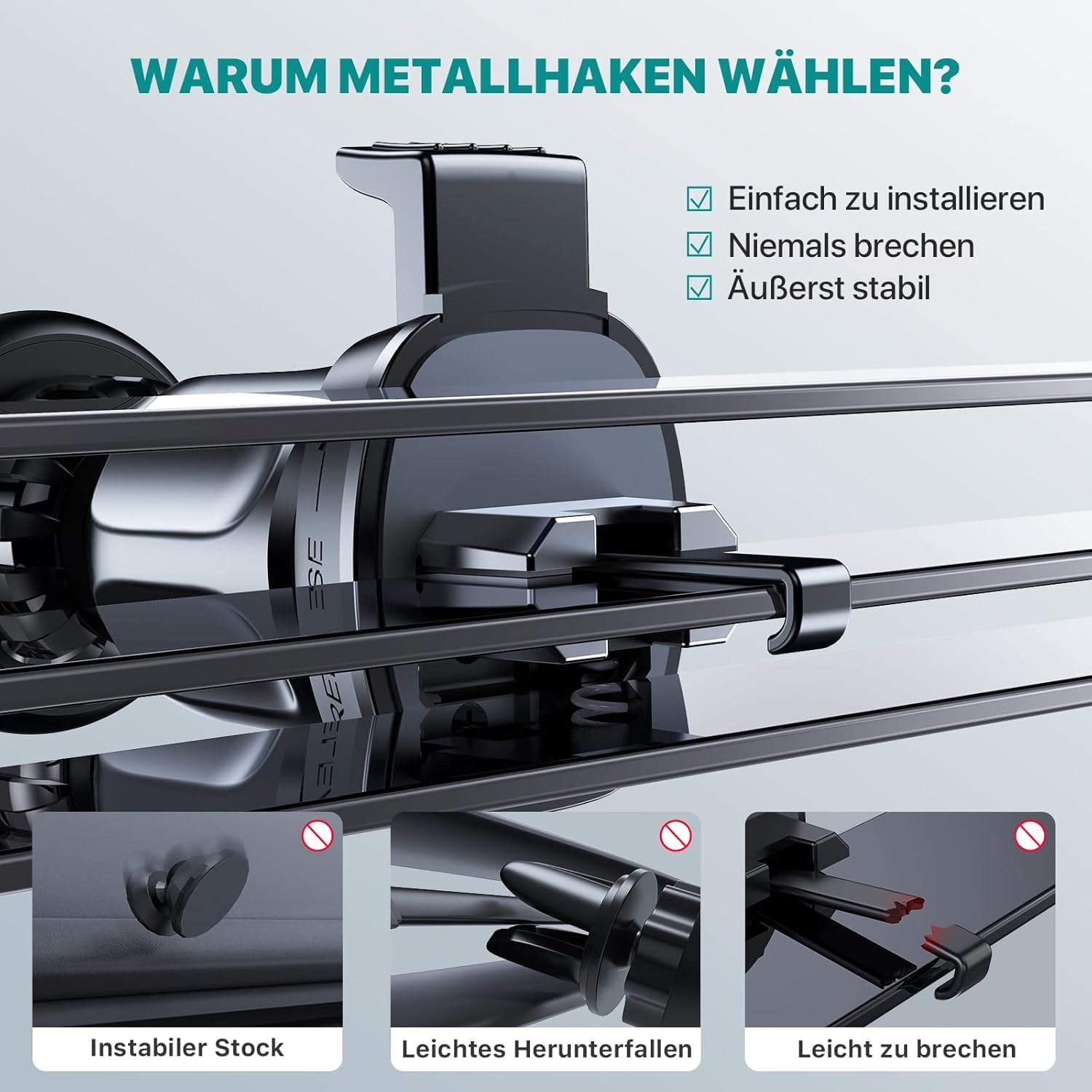 Miracase Magnetische telefoonhouder voor in de auto, hoge sterkte, dubbele haak, universele telefoonhouder voor in de auto, met 6 sterke magneten, 2 metalen platen voor alle smartphones