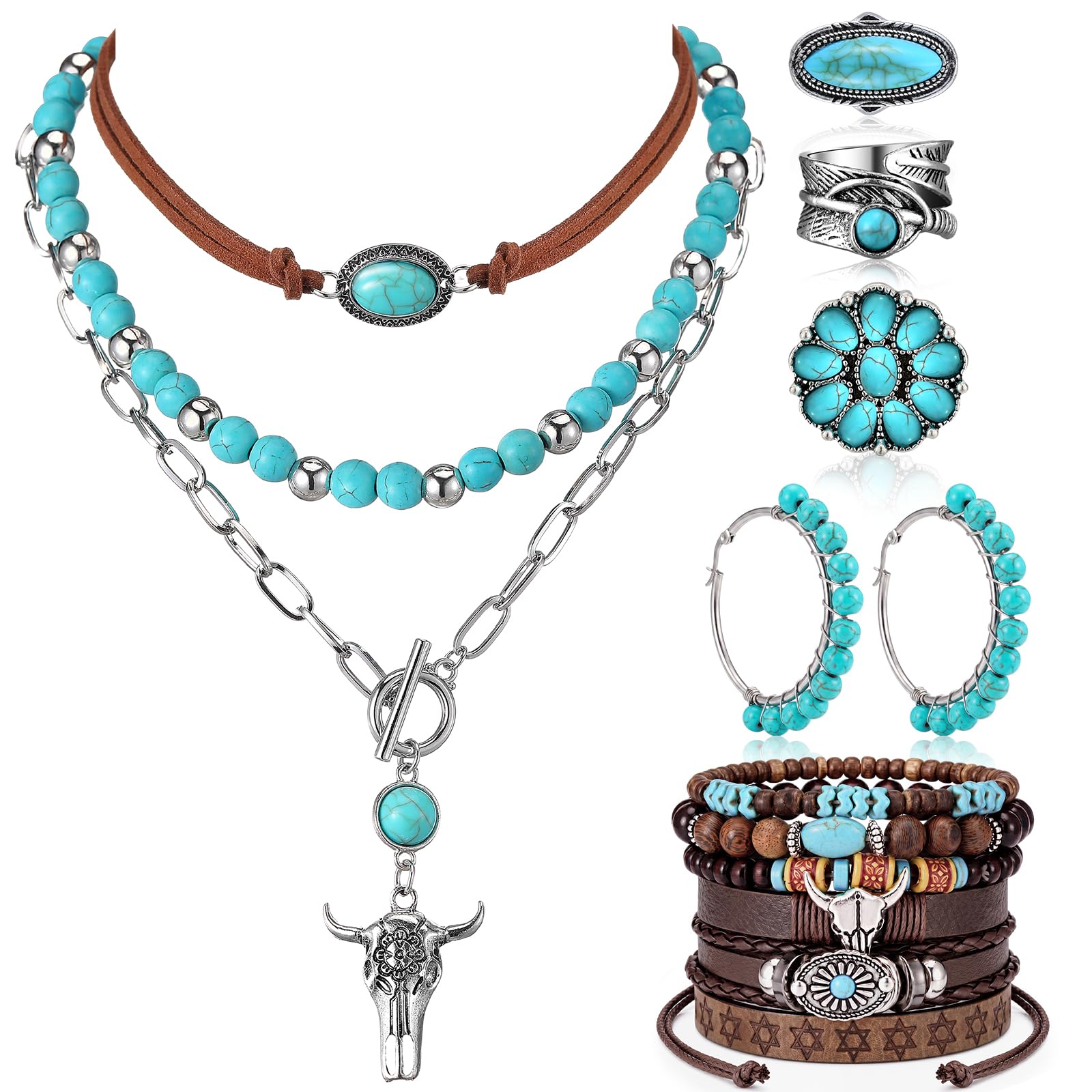 Ecally Western Turquoise Jewelry Set for Women