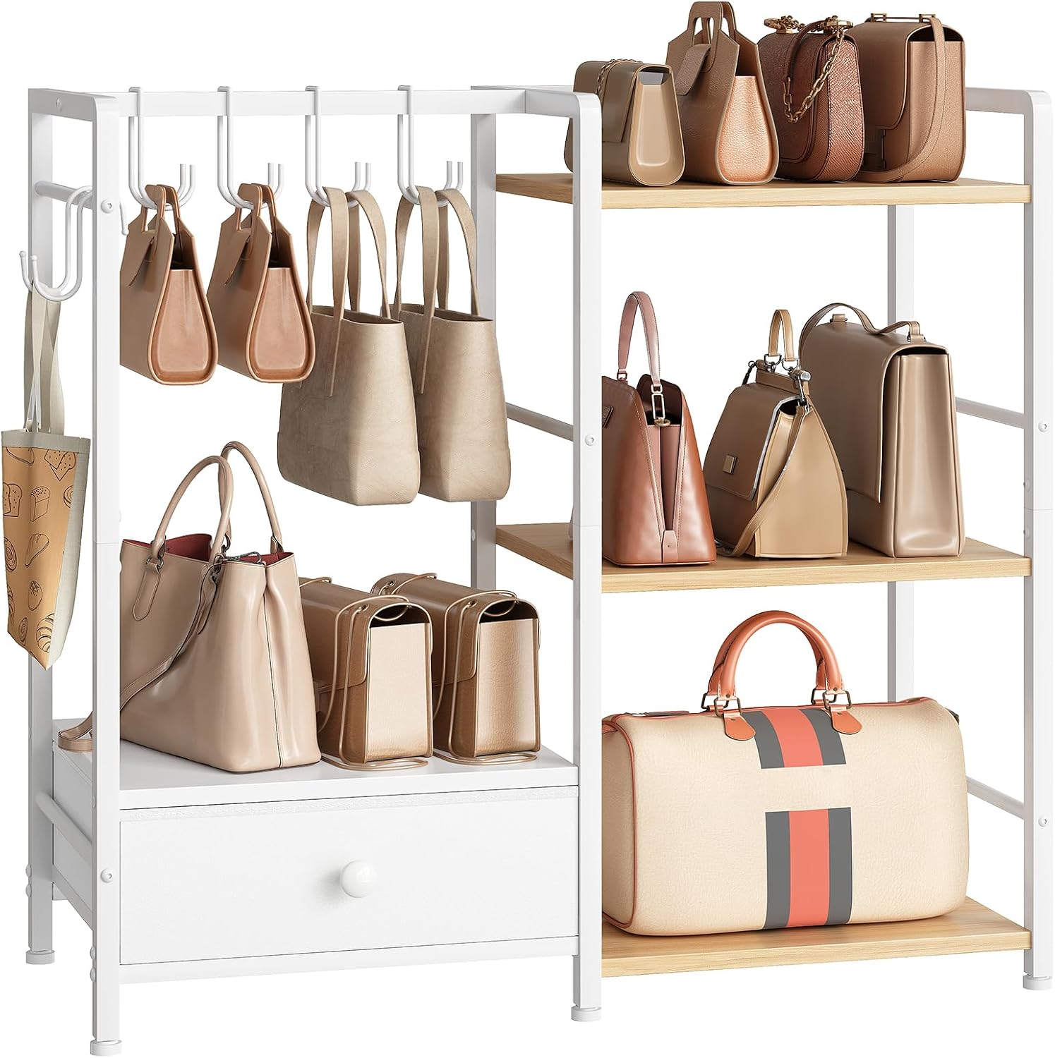 HOOBRO Purse Organizer Rack for Closet, 3-Tier Handbag Storage Stand