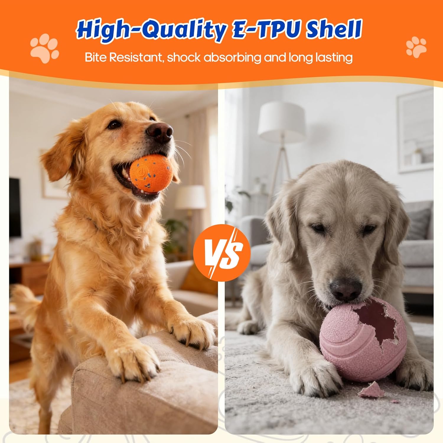 Interactive Dog Toys Ball with Chew-Resistant E-TPU Material, Smart Automatic Rolling Ball Toys for Small, Medium & Large Dogs, 2 Modes Rechargeable Moving Bouncing Dog Ball