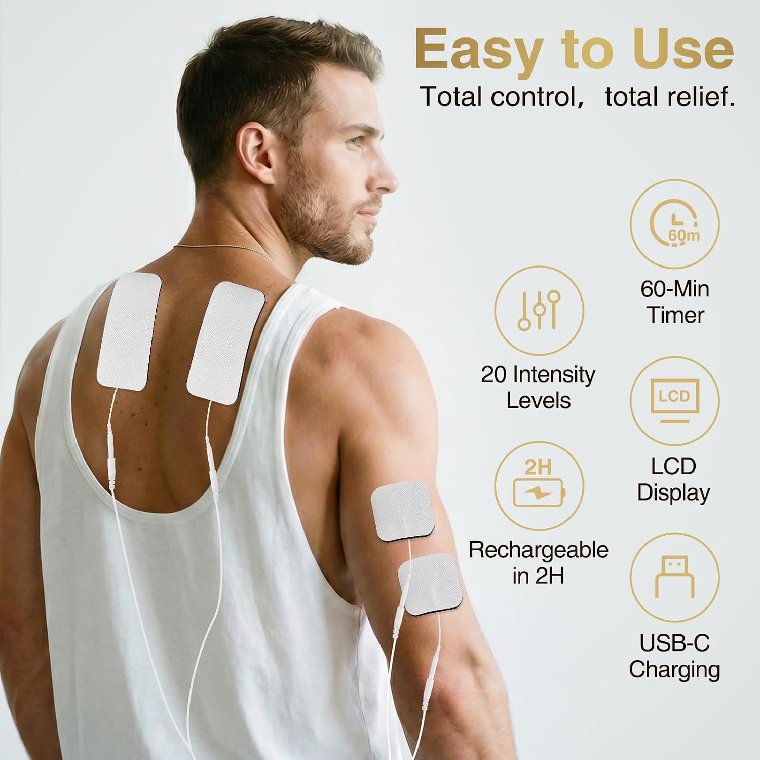 NURSAL 60 Modes TENS Unit Muscle Stimulator for Pain Relief Therapy, 3-in-1 Dual Channel EMS Muscle Stimulator for Back, Shoulder, Neck, Knee, Sciatica, Rechargeable TENS Machine with 12 TENS Pads