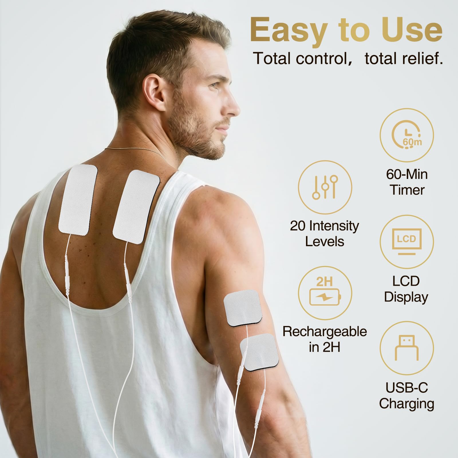 NURSAL 60 Modes TENS Unit Muscle Stimulator for Pain Relief Therapy, 3-in-1 Dual Channel EMS Muscle Stimulator for Back, Shoulder, Neck, Knee, Sciatica, Rechargeable TENS Machine with 12 TENS Pads — Amazon image 4