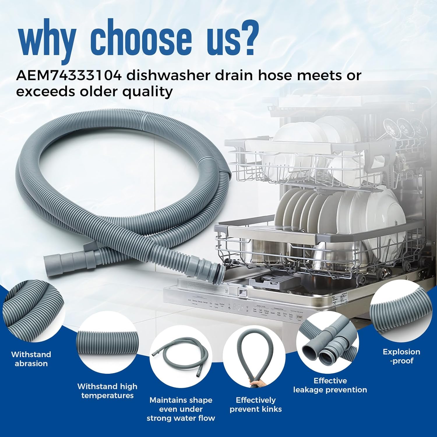 AEM74333101 AEM74333104 Dishwasher Drain Hose Assembly for LG Kenmore Dishwasher, Dishwasher Drain Hose Compatible with LDT5665ST LDF5545ST LDT7797ST LDFN3432T LDFN4542S LDP6810BD