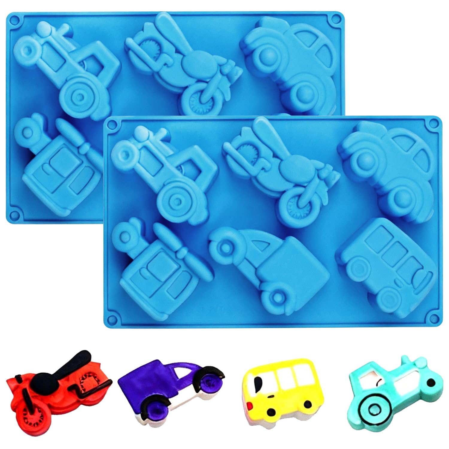 2PCS Car Silicone Moulds, 6 Cavities Vehicles Car Chocolate Mould, 3D Car Shaped Chocolate Molds, Nonstick Baking Bakeware Reusable Silicone Mold for Pastry, Dessert, Soap