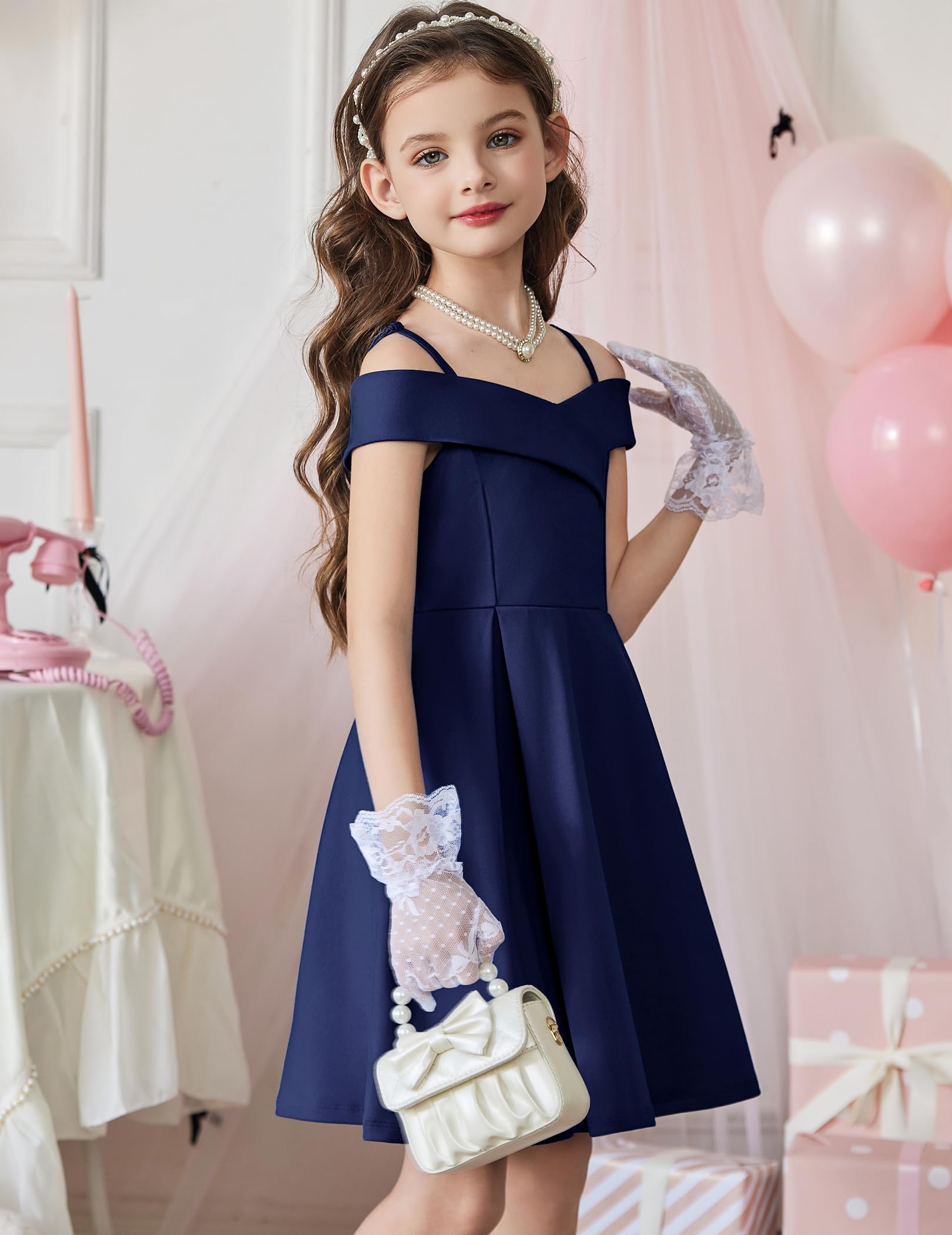 Arshiner Mädchen Kleid Schulterfrei Spaghettiträger Kinderkleid Ärmelloses Festliches Trägerkleid Sommer Partykleid Elegant Abendkleid für Mädchen 5-14 Jahre - 4