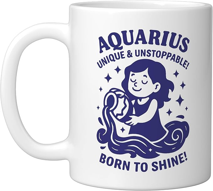 Aquarius Sign Of Zodiac Cute For Kids and Women Ceramic Mug, White