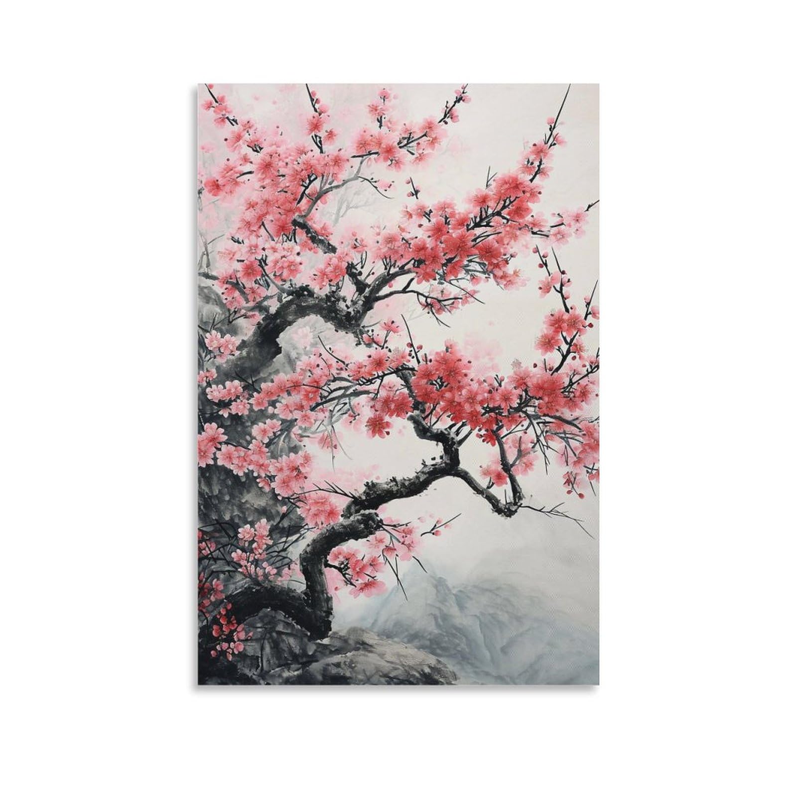 Amazon.co.jp: 絵画 咲く紅梅インテリア 絵画 魅力的な花 中国風の芸術