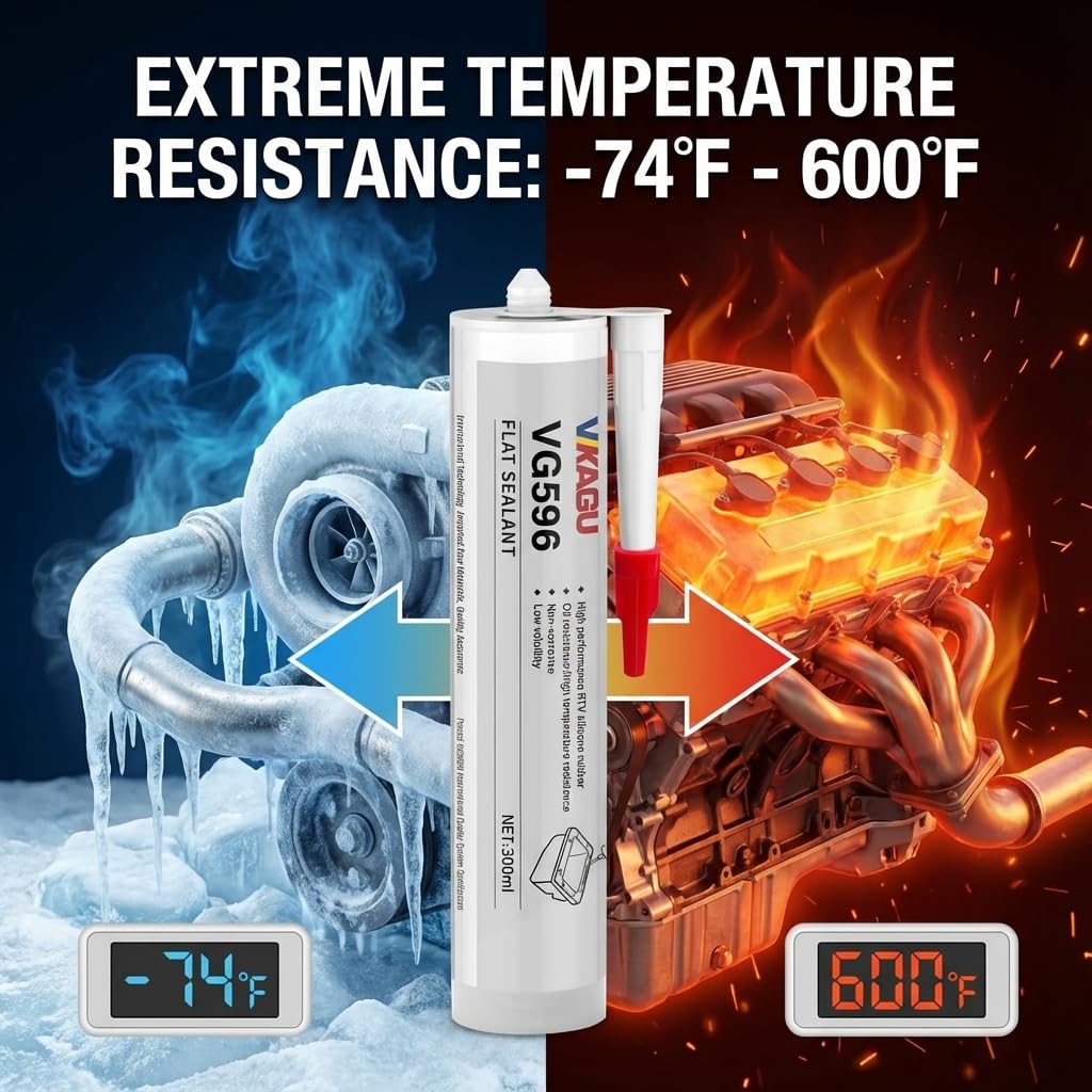 VG596 Industrial RTV Silicone Sealant, Heavy Duty Gasket Maker for Fleet & Shop Maintenance, Non-Corrosive Flange Sealant for Oil Pans, Valve Covers & Compressors, 10.14 fl oz (4 Pack)