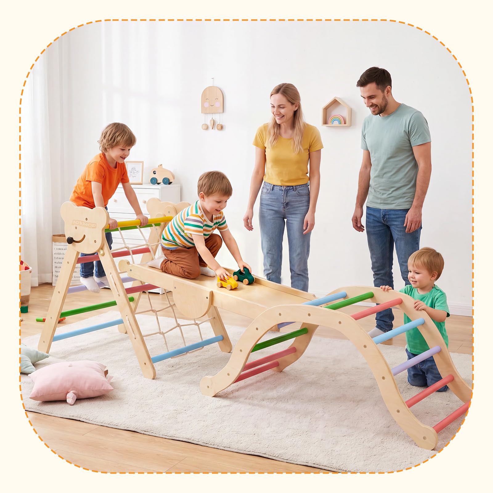 Bonnlo 9 in 1 Set da Arrampiacata per Bambini in Legno Massello, con Arco Montessoriano per Bambini, Scala a Triangola e Scivolo, Palestra Montessoriana per Bambini, Portata Massima 60 kg