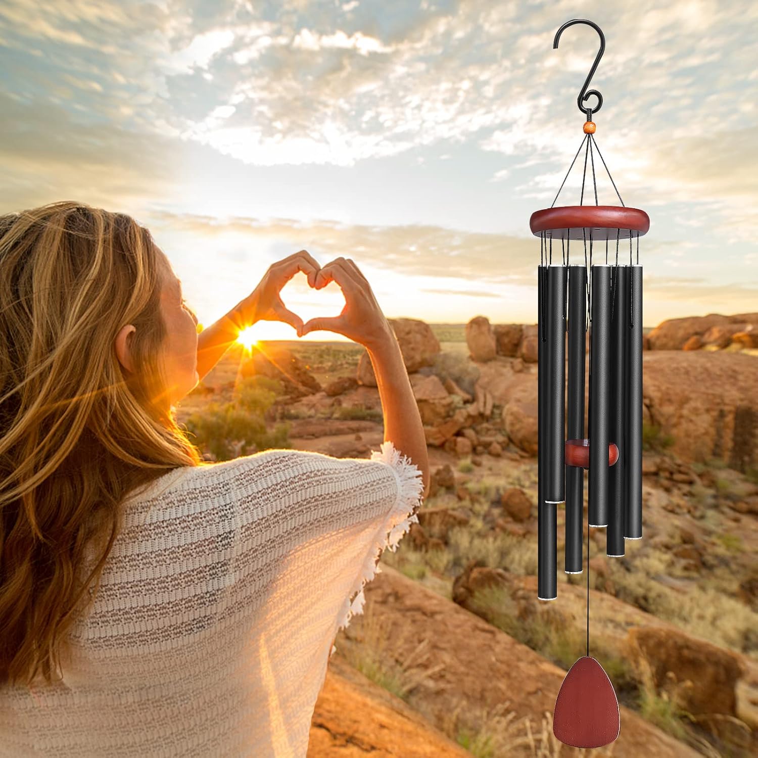 Large Aluminium Wind Chimes Outside, Soothing Melodic Memorial Sympathy Wind Chime, Suitable Outdoor Garden Decor, Gift for Mom Women Neighbors (Black Wind Chimes-36 in) - Image 5