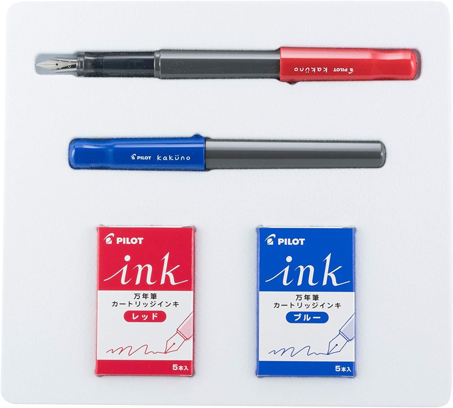 PILOT Enso Kakuno Red Maple Hand Lettering Calligraphy Set with CNT40 Converter, 2 Nib Sizes (Fine .44mm, Medium .58mm) Includes 5 Red & 5 Blue Ink Refills (KFPG-002-KTAZ)