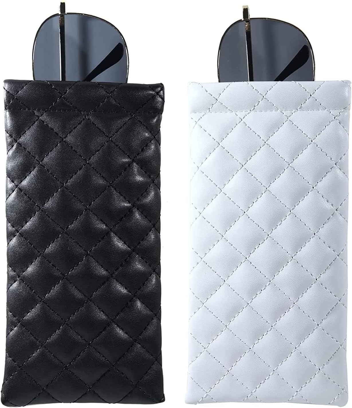TERRIFI Glasses Case Squeeze Top Sunglasses Pouch Portable Soft PU Leather Eyeglass Cases Eyeglass Holder (2 Pack) - One Size
