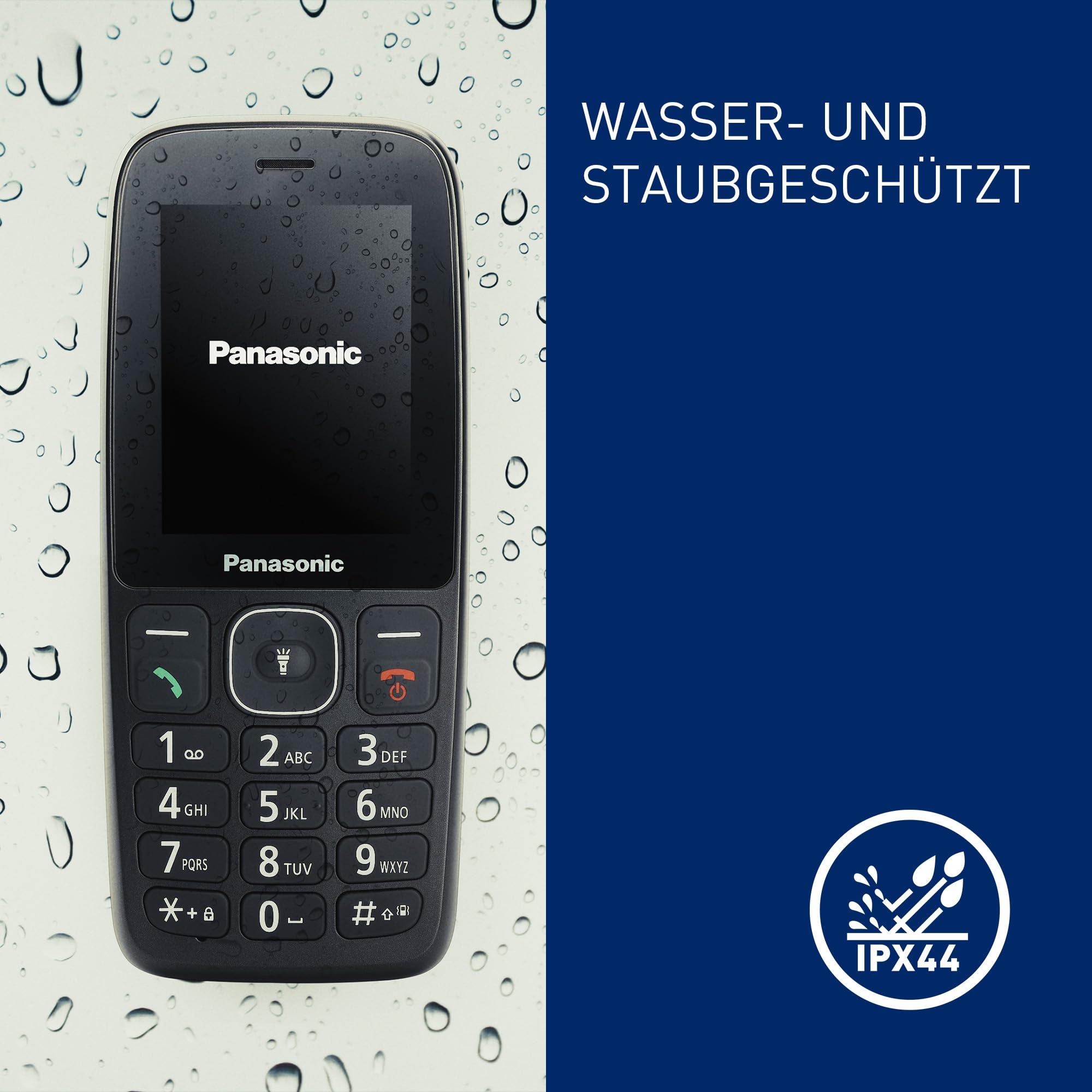 Panasonic KX-TF400EXB 4G Benutzerfreundliches Tastenhandy, Volte, verlässliche 200 Std. im Standby-Modus, USB-C-Ladefunktion, 2,4-Zoll-Display, Bluetooth, LED Taschenlampe, IP44 wasserfest, Schwarz