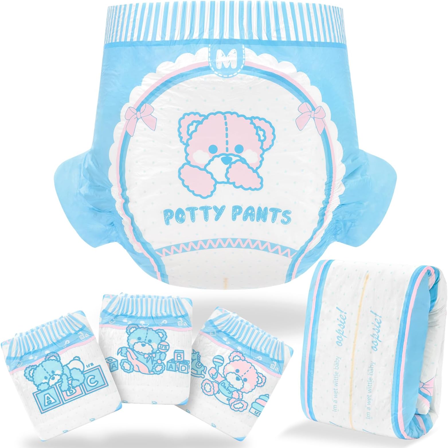 Littleforbig Adult Printed Diaper 10 Pieces - Potty Pants (Medium 28"-38")
