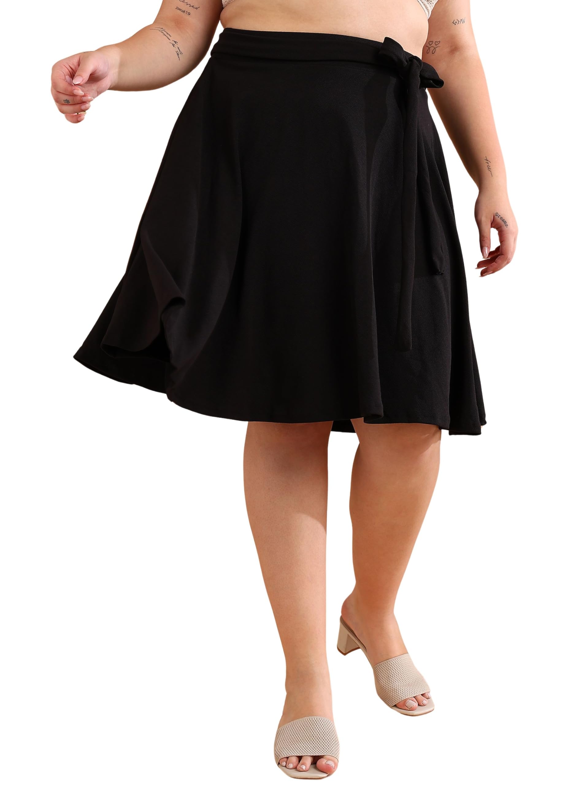 Women's Midi Skirts Flared Below Knee Length with Tie Knot Belt Both Sides Pockets Vibrant Colors and Plus Size Range XL - 5XL-image-49