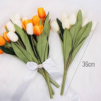 36 Tulipes Artificielles En Soie - Bouquet Rouge Et Jaune Avec Carte De Vœux - Décoration Maison & Événements