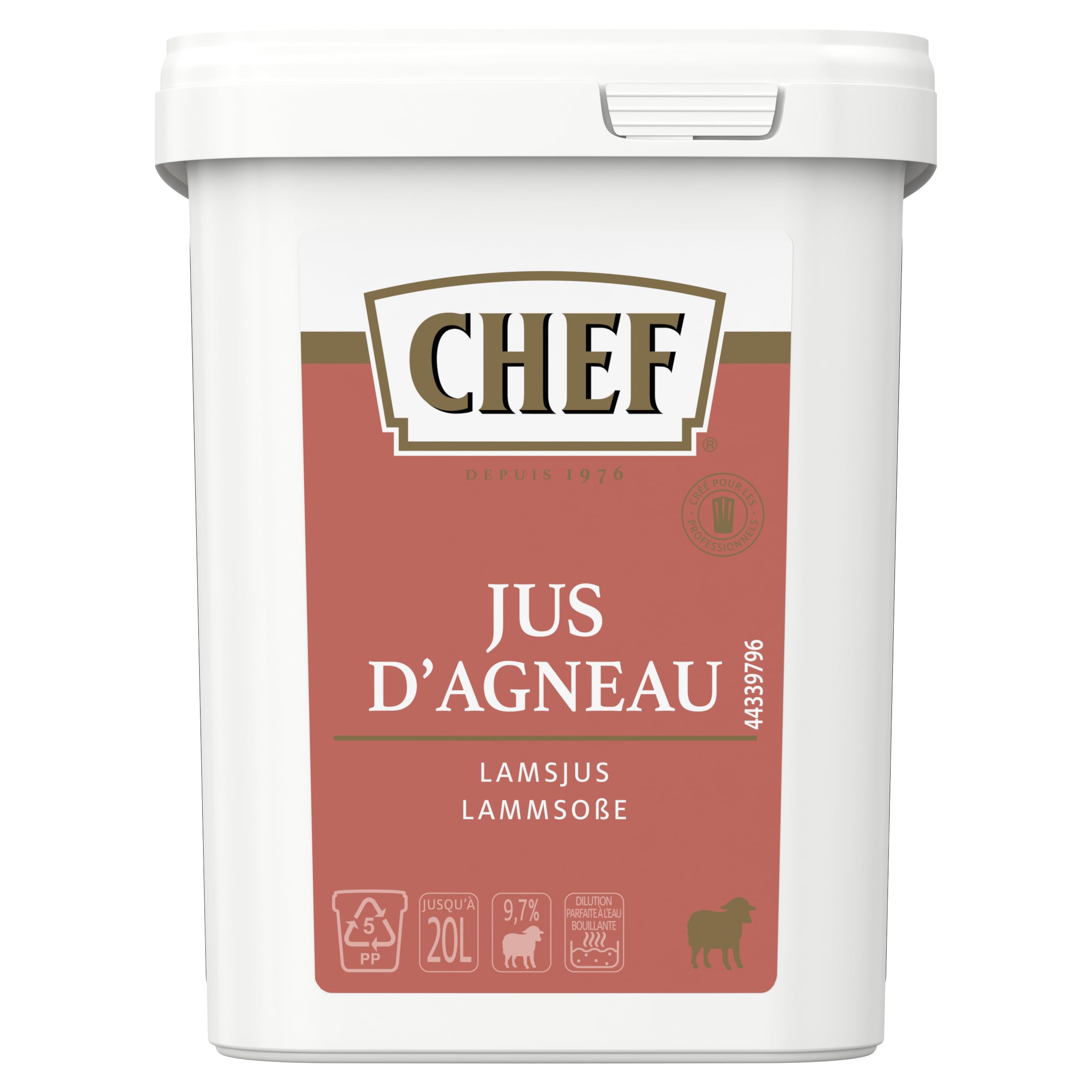 CHEF Jus d'Agneau Déshydraté - A Base de 9% de Viande d'Agneau - Gain de Temps en Cuisine - Aide Culinaire, Sauce, Fonds, Fumet - Boîte De 600g pour 10L à 20L
