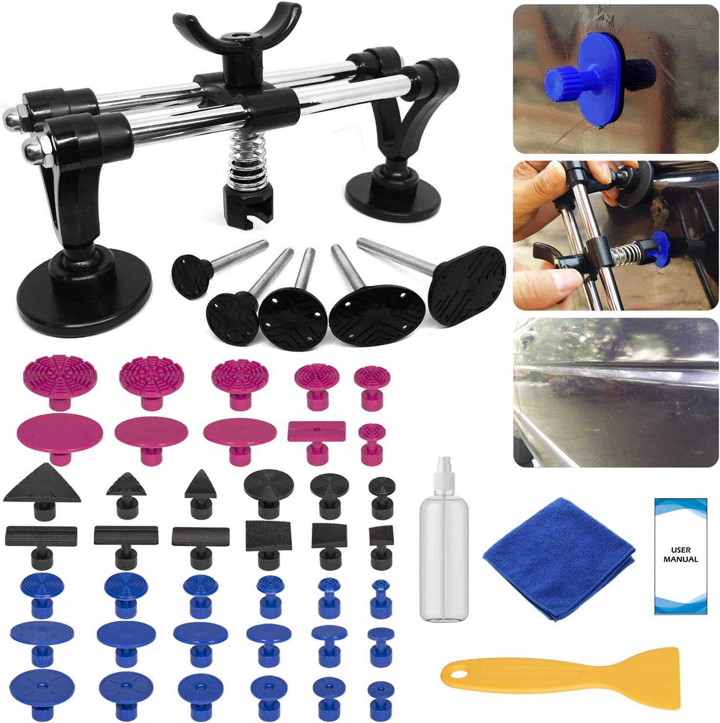 Auto Body Repair Tool, Car Dent Puller with Double Pole Bridge Dent Puller, Glue