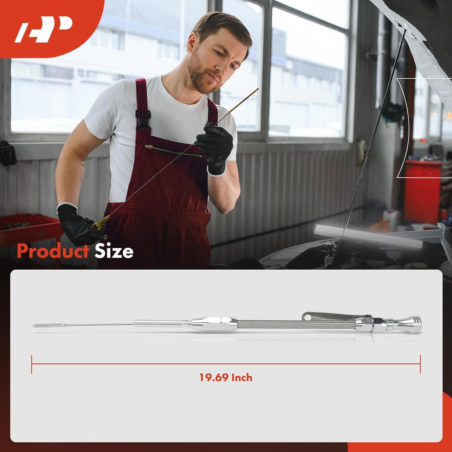 A-Premium Small Block Engine Oil Dipstick Compatible with Chevrolet Camaro & Pontiac Firebird, 1967 1968 1969, Engine Oil Measuring Rod Dip Stick