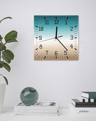Miniatura 3 de Reloj de pared de madera degradado verde azulado caqui degradado, silencioso, sin tictac, reloj de pared cuadrado con degradado verde y beige,