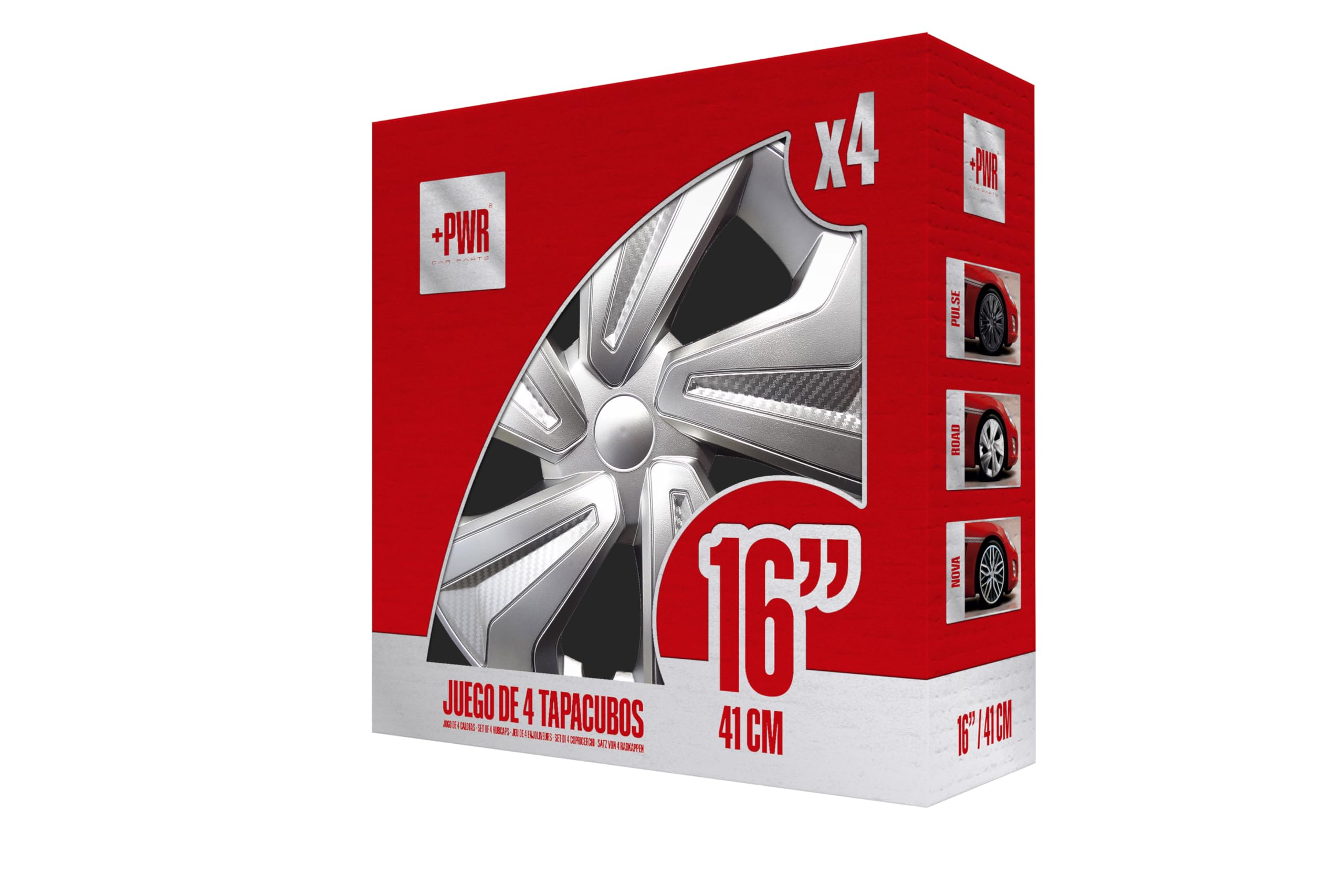 Copricerchio 16" Road Argento, Set di 4 Unità, Universali, ABS ad Alto Impatto, Fissaggio a Pressione, Design Moderno e Ventilazione Ottimizzata
