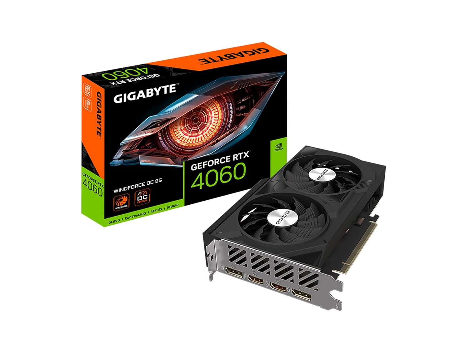 GIGABYTE NVIDIA Geforce RTX 4060 Windforce OC Graphics Card | 8GB GDDR6 |128-Bit, pci_e_x16 4.0 | 2475Mhz Core Clock | 2X DP 1.4, 2X HDMI 2.1A, NVIDIA DLSS 3 | GV-N4060WF2OC-8GD