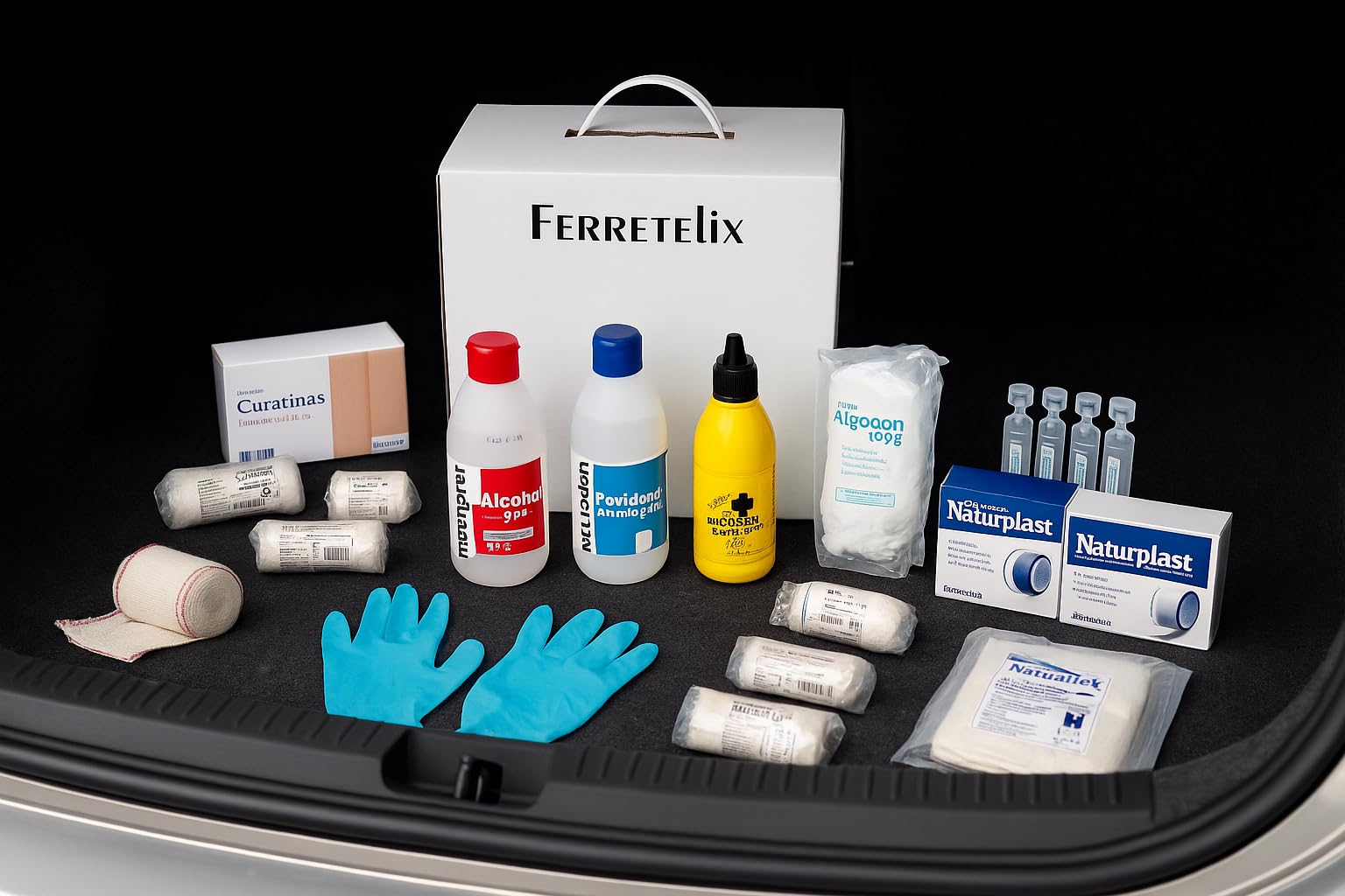Kit reposicion Armario/maletin botiquin primeros auxilios con productos homologados cumpliendo la normativa CE Fabricado en España