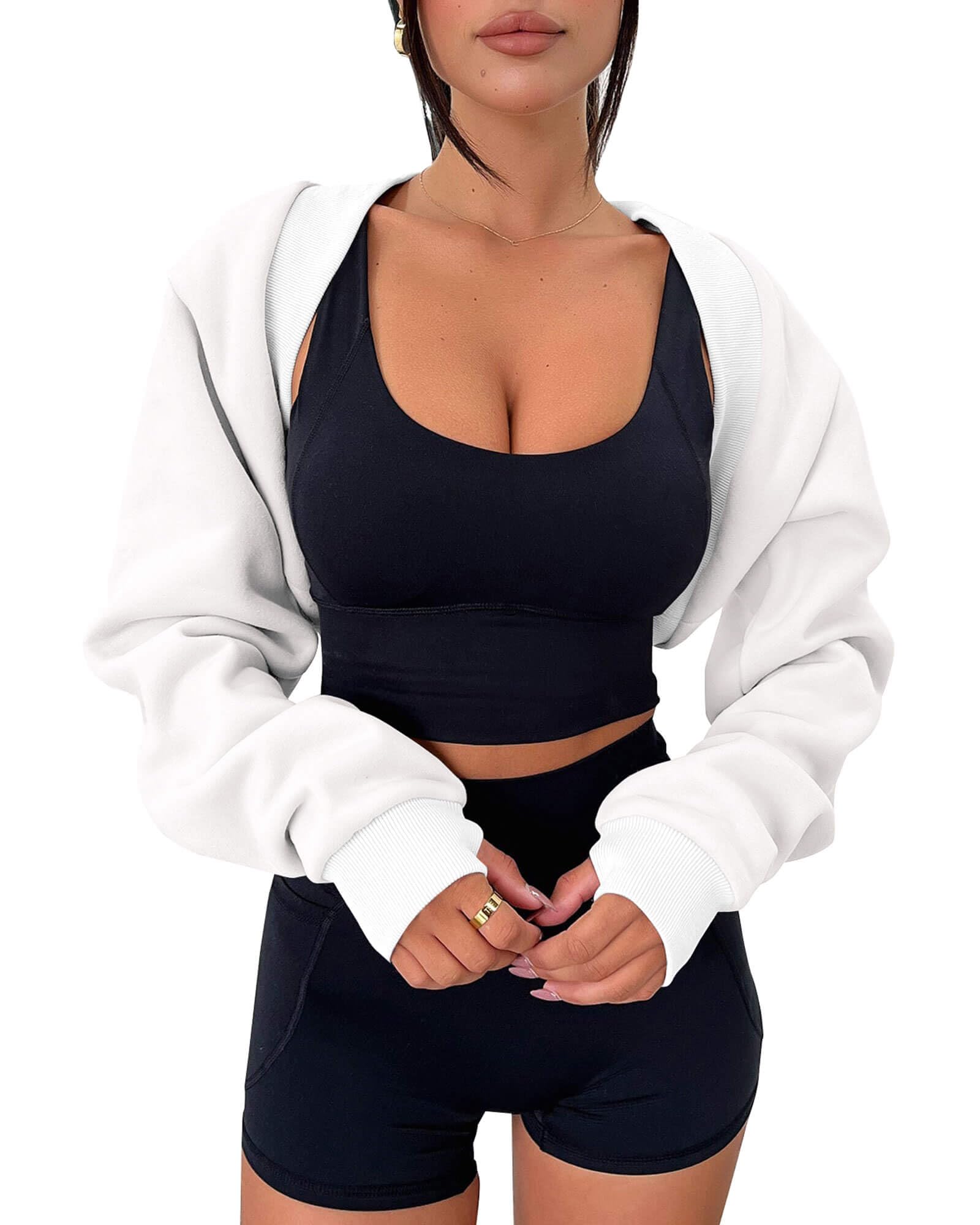 Zwurew Women's Bolero Shrug Long Sleeve Cropped Sweatshirt with Thumb Hole