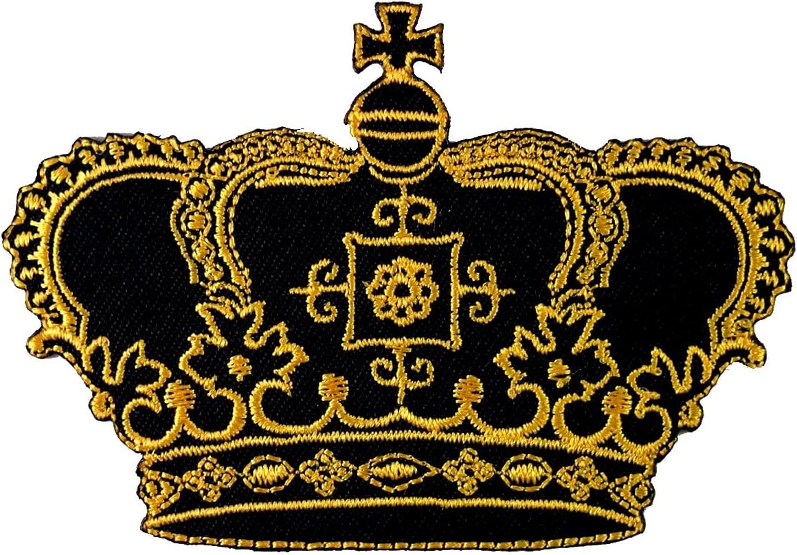 Crown Imperial King Queen Embroidered Iron on Patch, Black, Size : 2.6" x 3.75" (H x W)
